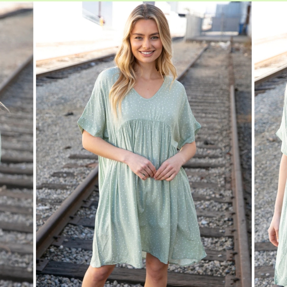 Mint Green Dotted Babydoll Dress